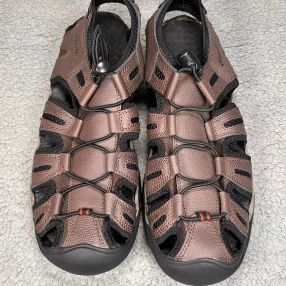 Eddie Bauer Fisherman Sandal Mens 9 Troy Leather Gorpcore Hiking Bump Toe Cinch - Picture 4 of 12